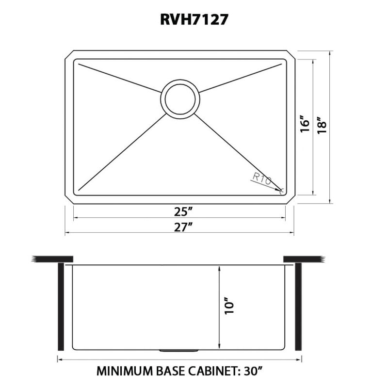 Ruvati Bar Prep Sink Narrow Trough Undermount 16 Gauge Stainless Steel Single Bowl, 18" L x 27" W