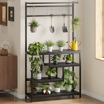 Support à plante moderne en métal avec grille à mailles suspendues Étagère de rangement verticale à plusieurs niveaux pour jardin intérieur et extérieur