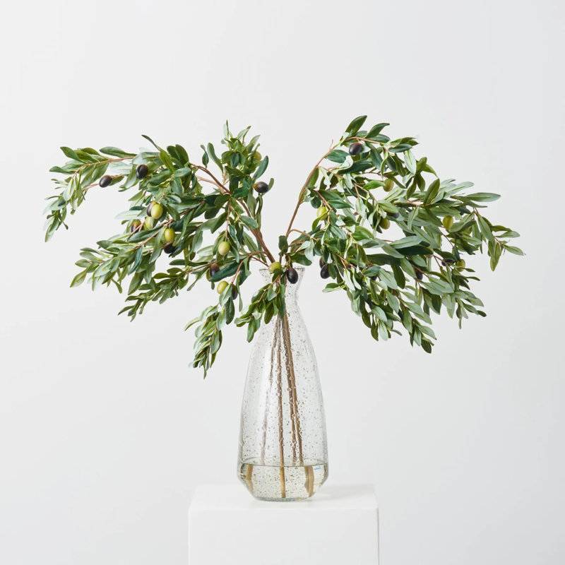 Lifelike Amalfi Olive Branches in Large Recycled Glass Bottle Vase Everyday Greenery Water Illusion Arrangement