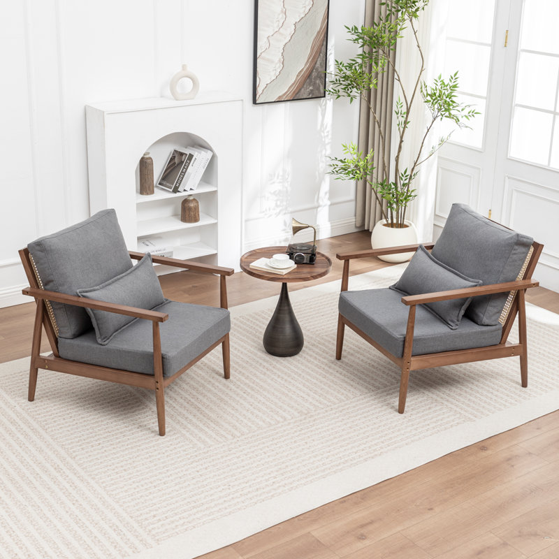 Ensemble de 2 fauteuils rembourrés en bois massif Rayn, Gris