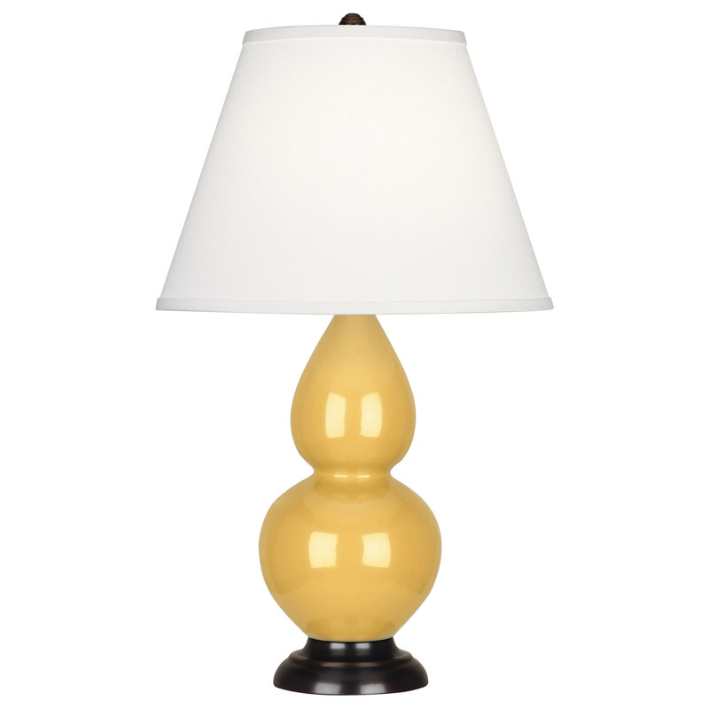 Small Double Gourd Ceramic Table Lamp, Sunset Yellow/Deep Patina Bronze