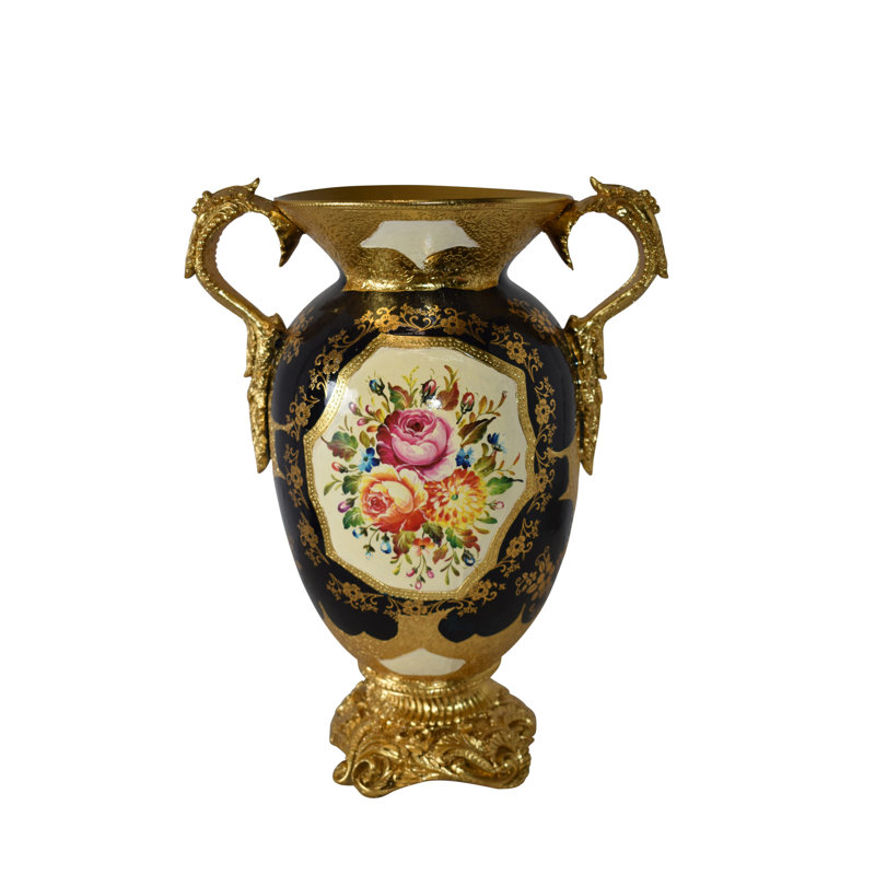 Floral Amphora Designed Decoration Resin Vase Size: 14" X 10" X 18"H