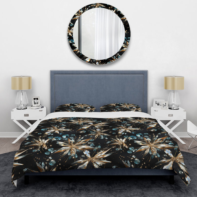 Ensemble de housse de couette Black And Gold Glass Glamour Opulence - Glam, Housse de couette pour très grand lit et 2 très