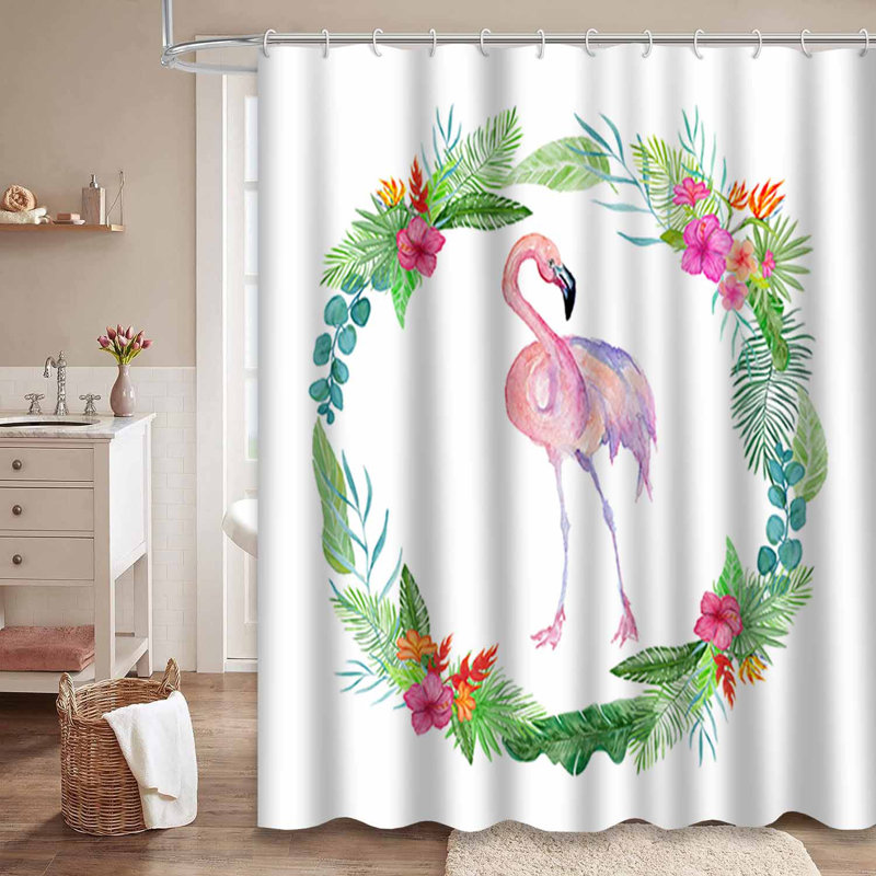 Rideau de douche tropical à motif floral aquarelle avec 12 crochets, L 72 po x l 72 po