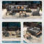 Canapé modulaire de patio en aluminium 2 pièces avec table d'appoint, ensemble de conversation toutes saisons avec épais coussins amovibles, graphite-1613624290