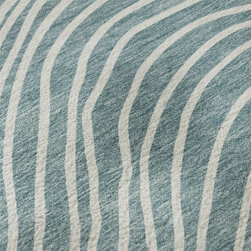 Premium Machine Washable Mayfield AMF2350 Stripes Rug, 2'3" x 7'6" Runner, Teal