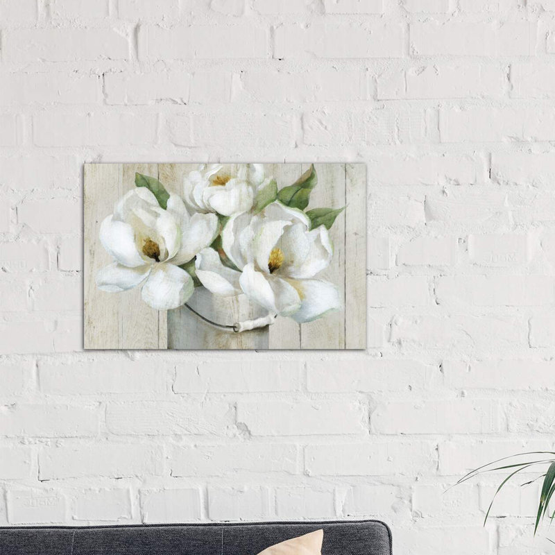 Shiplap Magnolias by Nan - Wrapped Canvas Painting, 66.04 cm H x 45.72 cm W x 1.91 cm D