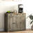 Gray Kitchen Storage Cabinet - Sideboard With 3 Drawers, Doors, Adjustable Shelf & Solid Wood Countertop Buffet Countertop, Gray, For Items
