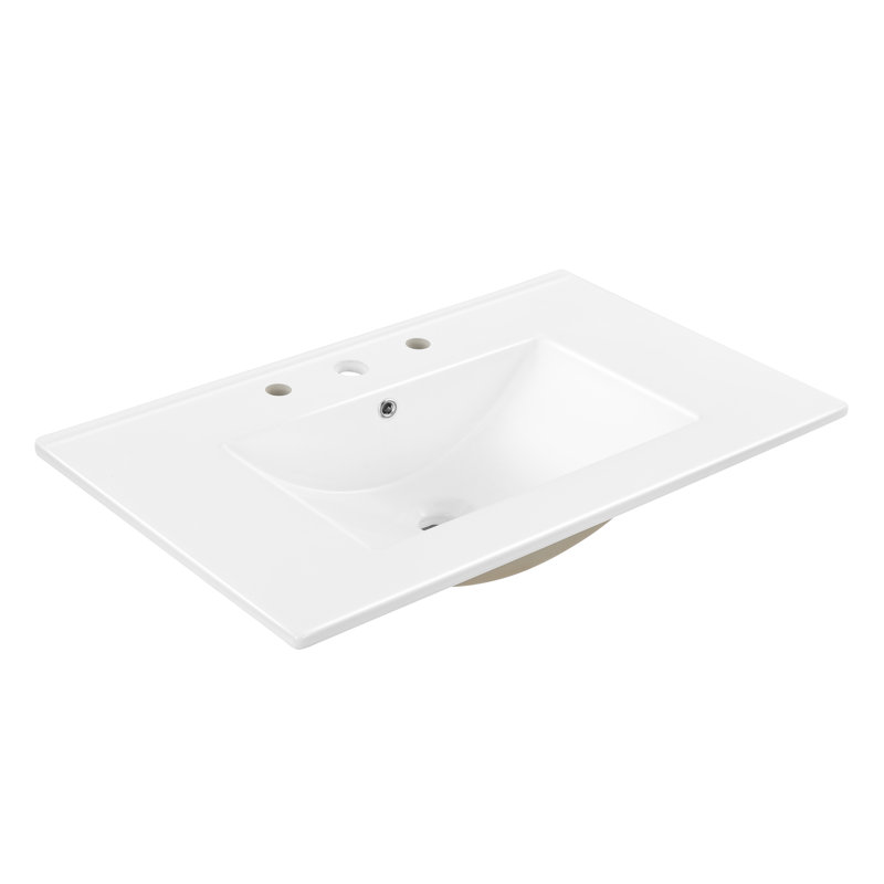 Plateau de meuble-lavabo de salle de bain rectangulaire en céramique lustrée classique à 3 trous l 30 po x P 18,25 po Ancillary