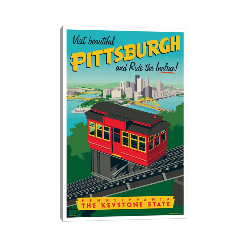 Affiche de voyage inclinée Pittsburgh par Jim Zahniser-impression d’art graphique, Toile tendue, Pas de tapis