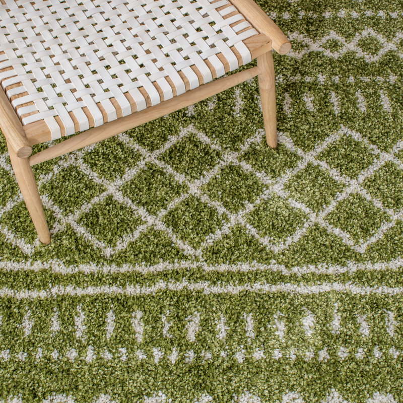 Develin Performance Chevron Rug, Runner 2'3" x 10', Green/Ivory
