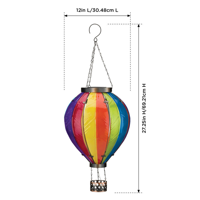 Herdon 27" Hanging Solar Hot Air Balloon Lantern with Glass Panels and Metal Frame - Rainbow, Rainbow