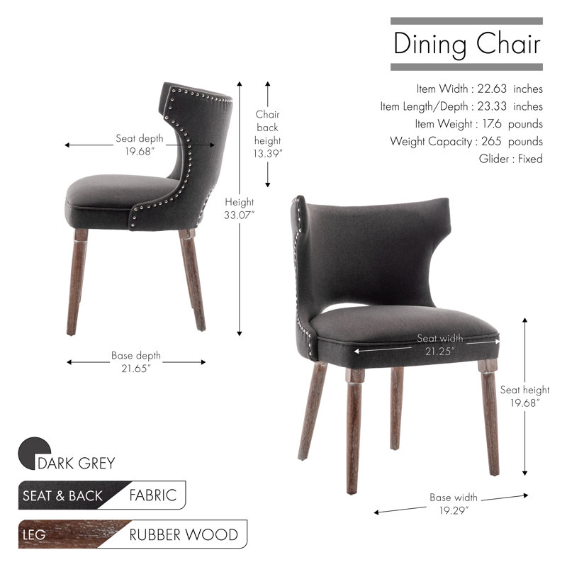 Whitbourne Fabric Dining Chairs with Rubberwood Legs, Dark Gray