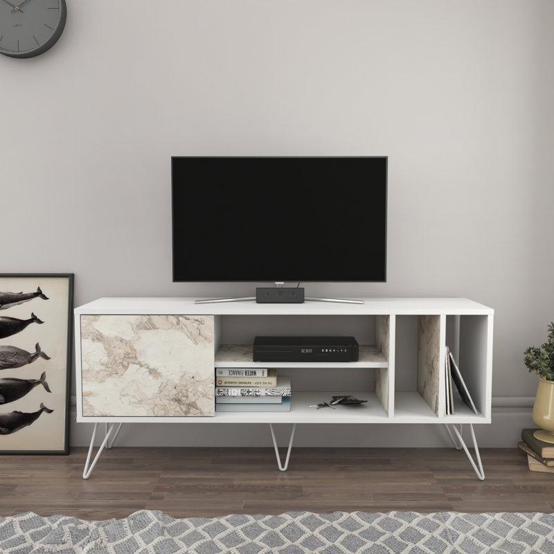 Mistico TV Stand for TVs up to 60", White Marble Effect/White