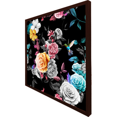 Travell Humming Bird, Roses, Peony With Leaves - Single Picture Frame Print