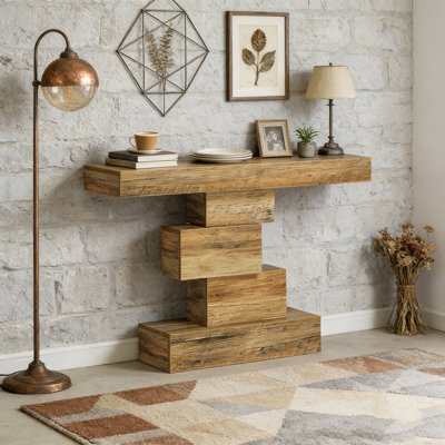 Table d'appoint en bois avec base géométrique