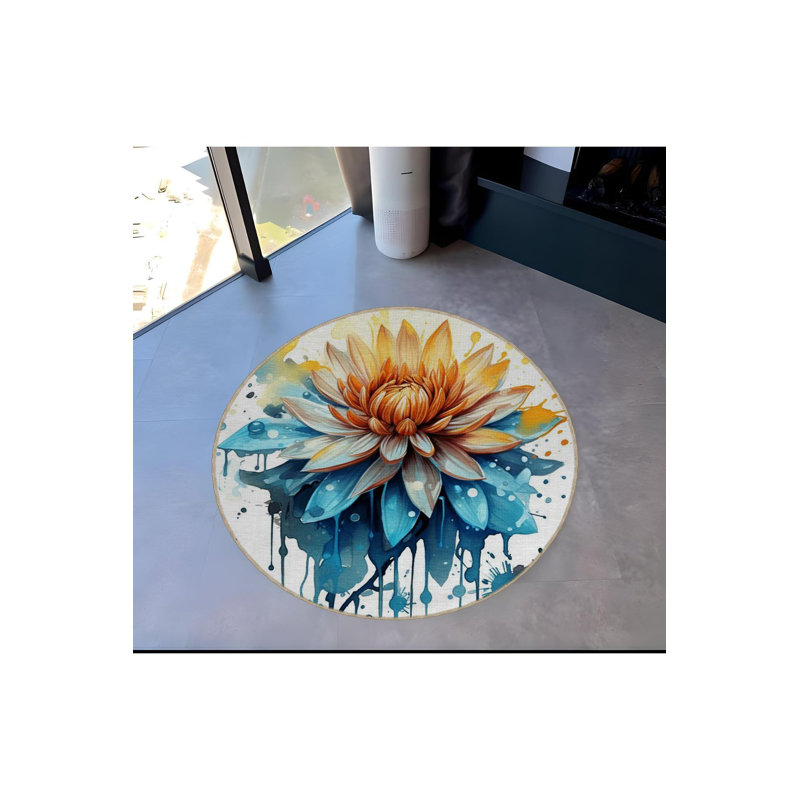 Tapis rond rond multicolore lavable à la machine, Sous-tapis rond 3 pi 3 po inclus