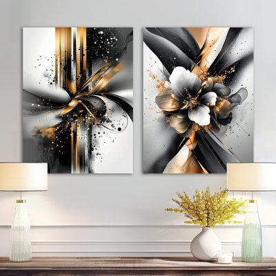 Encre fusion de glam et noir - ensemble de 2 reproductions d'art moderne en métal doré
