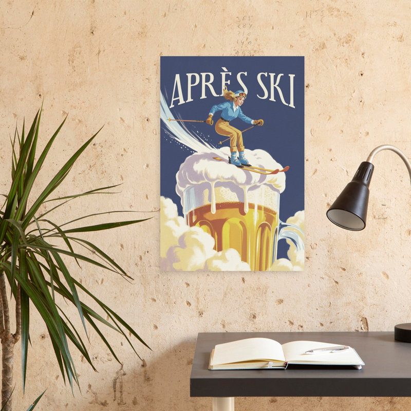 Après-ski amusant rétro classique montagne hiver art mural, H 24 po x l 16 po