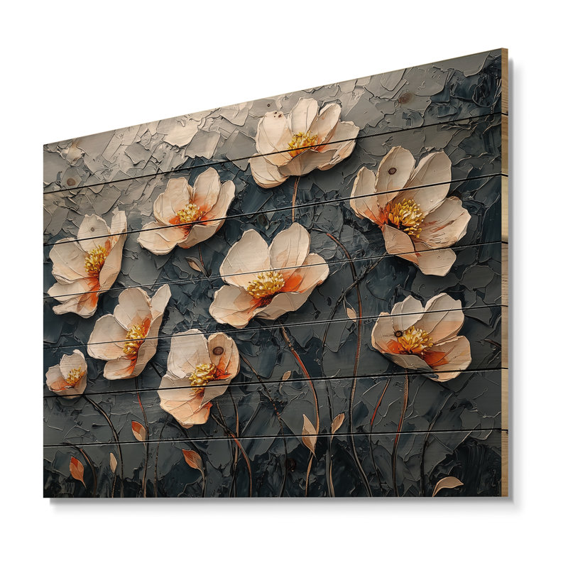 Dance Of The Poppies On Stone II - Poppies Wood Wall Art - On Natural Pine Wood, 24" H x 32" W x 0.78" D