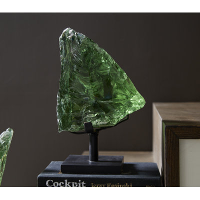 Refractory Glass Sculpture, Green, On Base