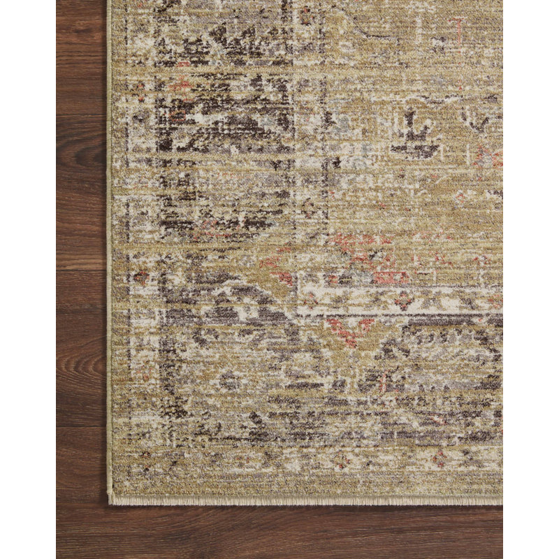Millie Gold and Charcoal Floral Synthetic Runner Rug 3' x 8'