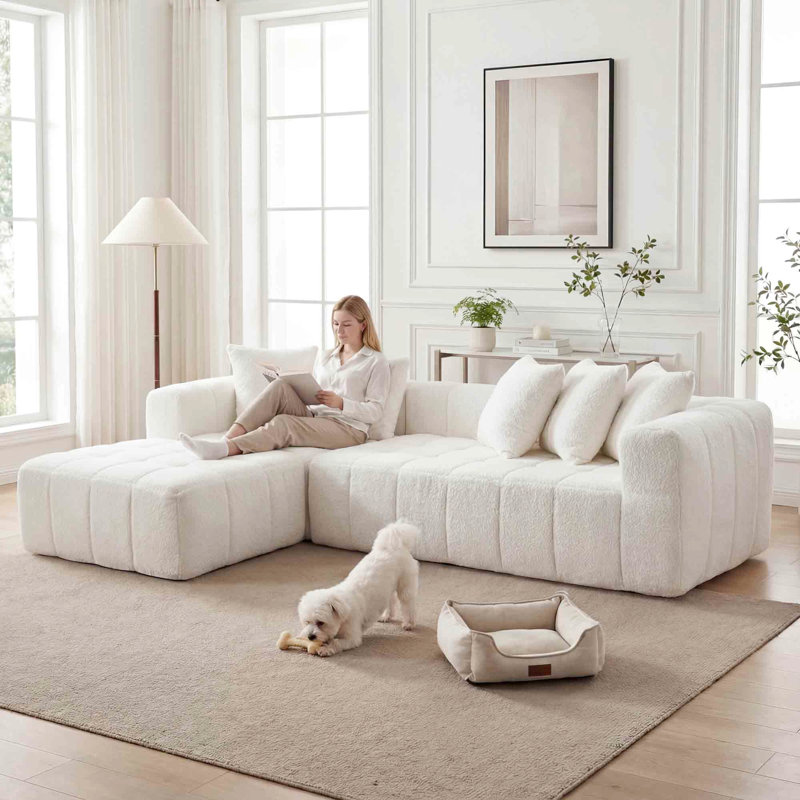 Canapé d'angle modulaire Cloud de 274 cm (107,9 po), méridienne en L, canapé moderne 4 places pour chambre à coucher, revêtement en mousse et ressorts blancs, aucun assemblage requis, configurations personnalisables et flexibles, confort et légèreté exceptionnels.