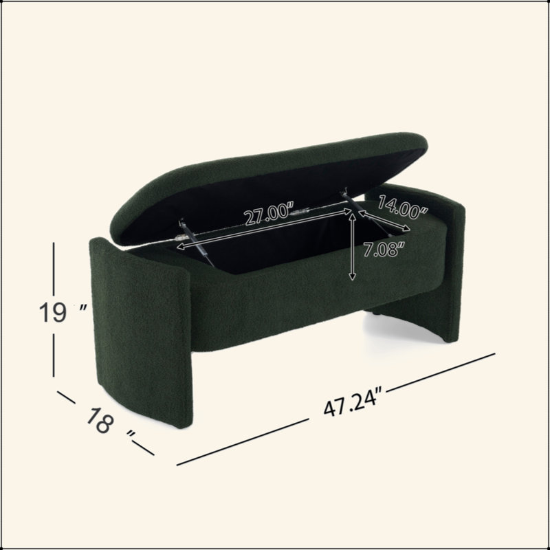 Elegant Long - Shaped Storage Ottoman Bench Of Boucle Material With Simple And Grand Design, Dark Green
