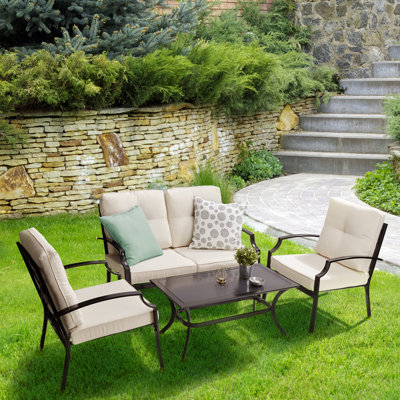 Metal 4 - Person Seating Group with Cushions