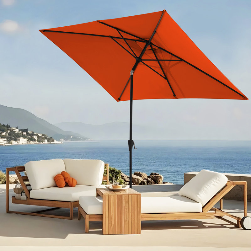 Parasol de marché rectangulaire inclinable 10 pi x 6 pi 5 po Le, Orange