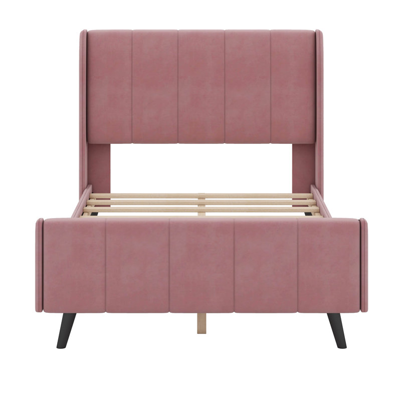 Upholstered Platform Bed, Twin, Pink