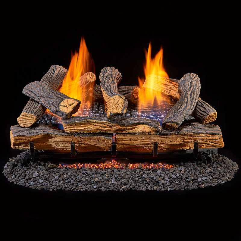 Duluth Forge Ventless Dual Fuel Gas Log Set, Split Oak, 33,000 BTU, Remote Control