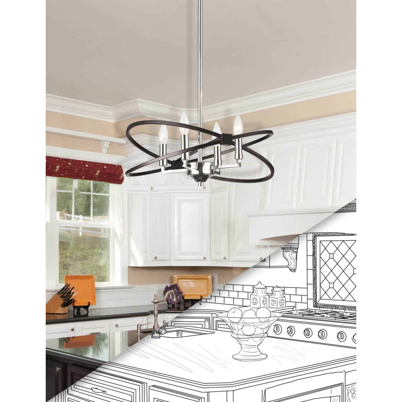 Paloma 4 Light Candle Style Geometric Chandelier, Silver