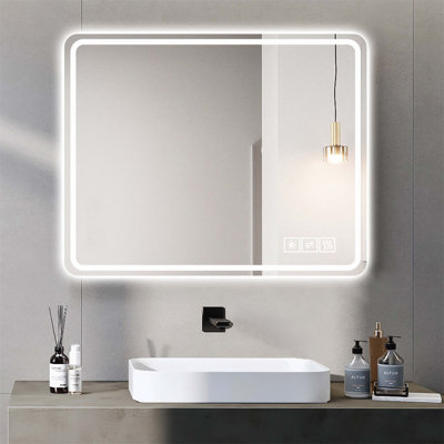LED Bathroom Mirror with Front Lights, Anti-Fog, Frameless, 5 mm Copper-Free Silver Mirror, Horizontal or Vertical Mounting