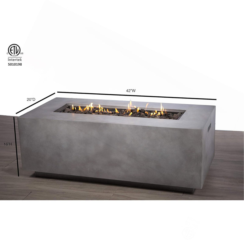 Concrete Propane/Natural Gas Fire Pit Table, 15" H x 20" W x 42" D