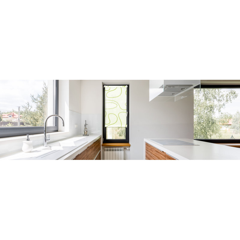 Domo Cap Room Darkening Roller Blind, White and green, 160cm L x 100cm W
