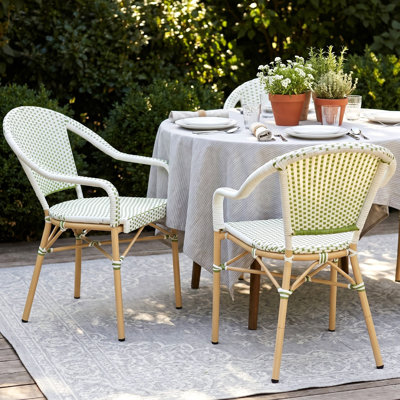 Chaises de salle à manger d'extérieur avec accoudoirs Altesa, chaises de patio de style bistro français avec rotin PE pour jardin