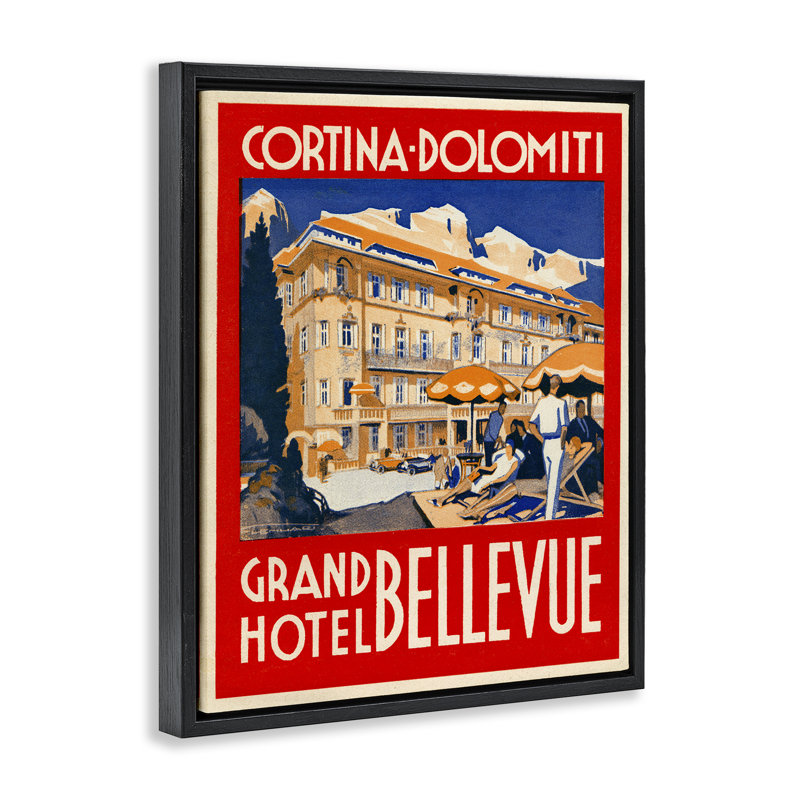 Cadre flottant rétro Grand Hotel Bellevue, design par Print Collection, H 31 po x l 25 po, Cadre flottant noir de jais