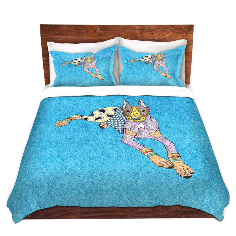 Ensemble de housse de couette doberman dog, 1 housse de couette grand + 2 taies standards, Mauve / Gris / Blanc