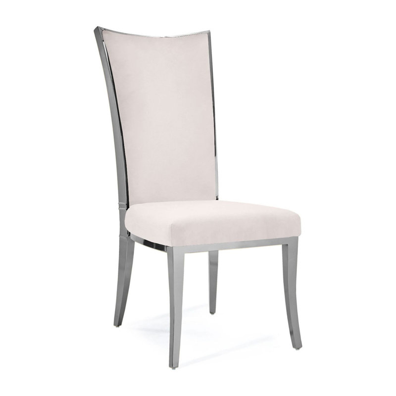 19'' H Velvet Upholstered Side Chair, Beige, Silver