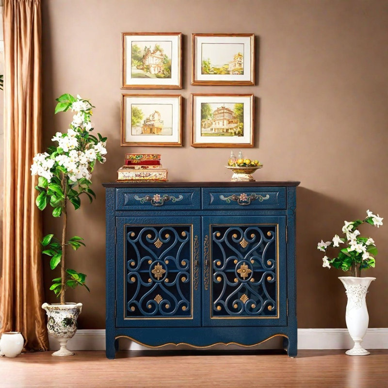 Console en bois d'hévéa massif, Bleu très foncé
