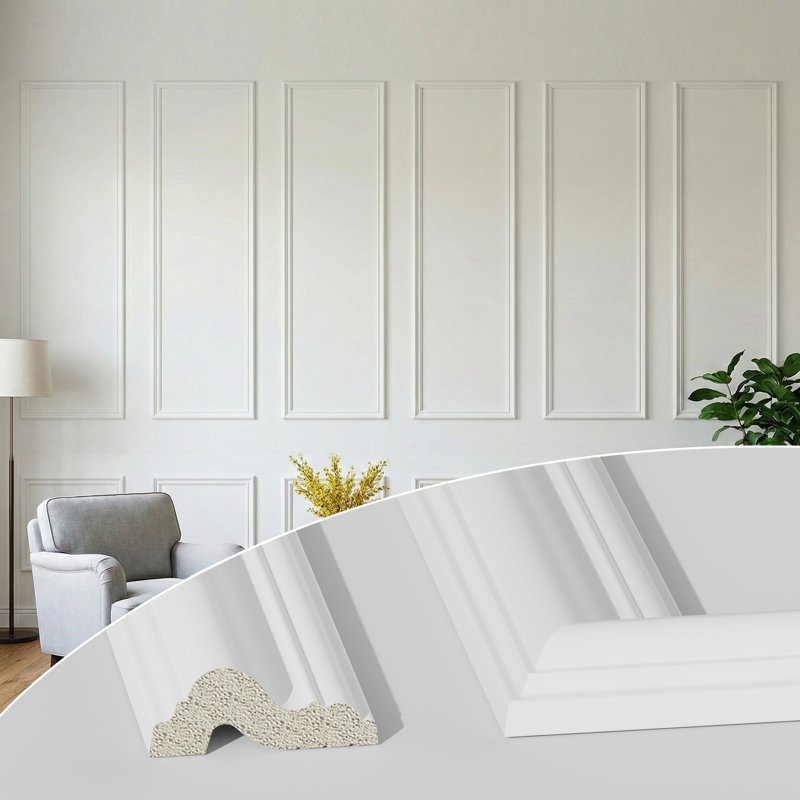 Pre-Cut Wall Molding Kit – 12-Frame Paintable PS Wainscoting Panels for Accent Walls, Adhesive Installation