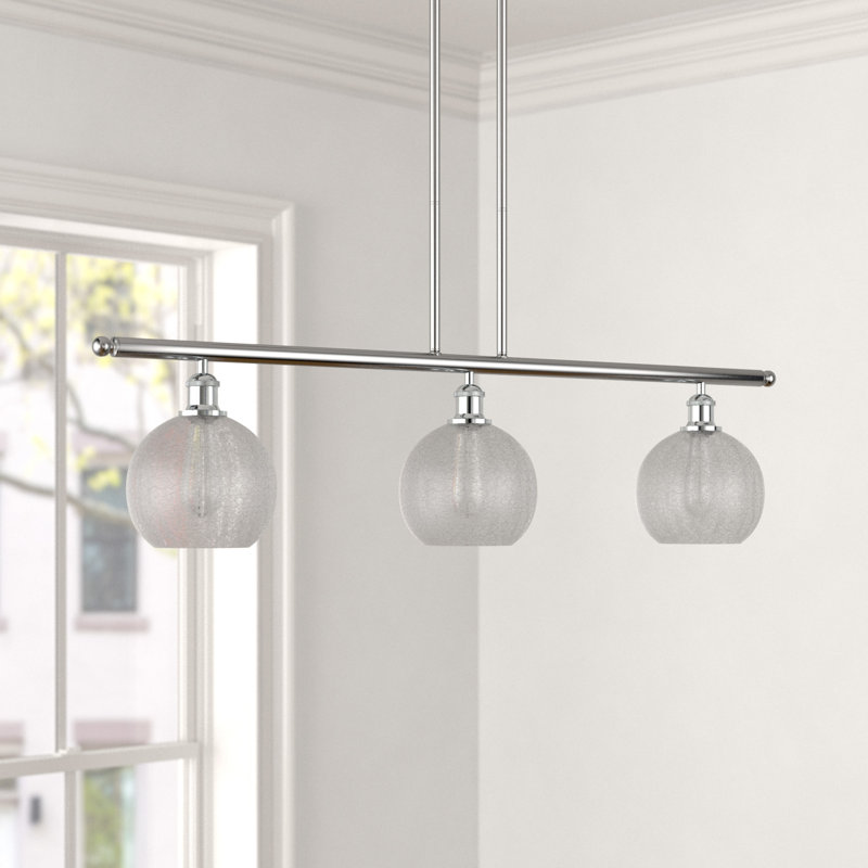 Baptista 3 - Light Kitchen Island Pendant, Brushed Satin Nickel, Clear Crackle