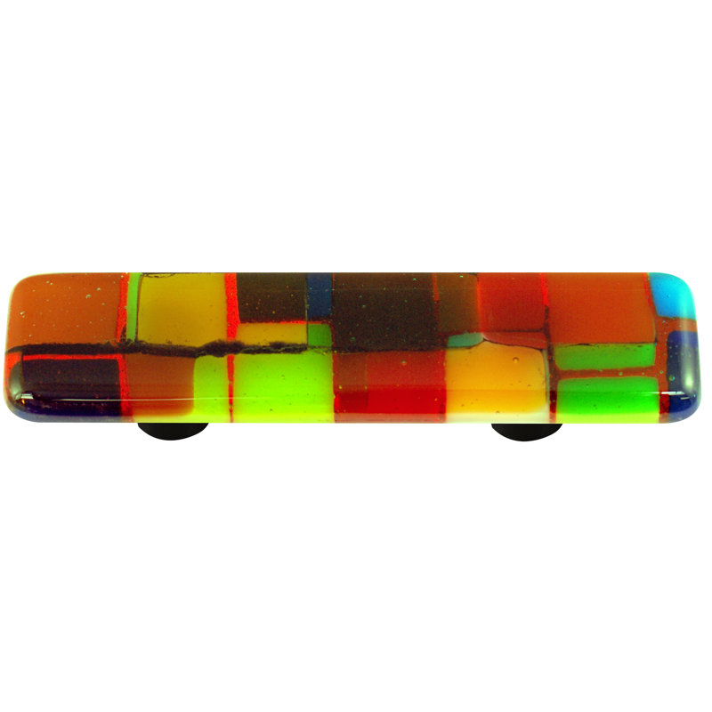 Artist Mosaic Multicolor Glass and Aluminum Bar Pull