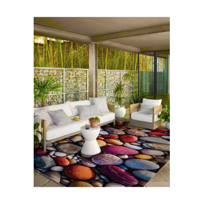 Pebble Theme Woven Base and Washable Area Rug
