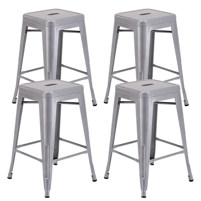 Tabouret de comptoir 24 po avec cadre en métal Juddson, ensemble de 4 tabourets d'intérieur et d'extérieur, Argent, 4