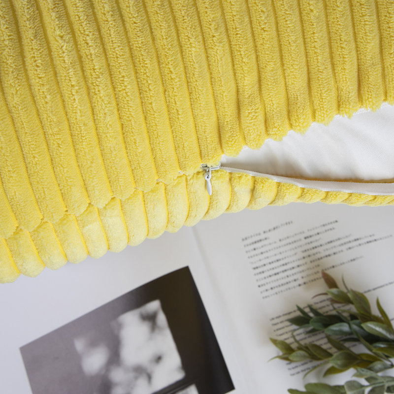 Coussin décoratif en velours côtelé rayé, coussin décoratif texturé de couleur unie, Square 20", Yellow