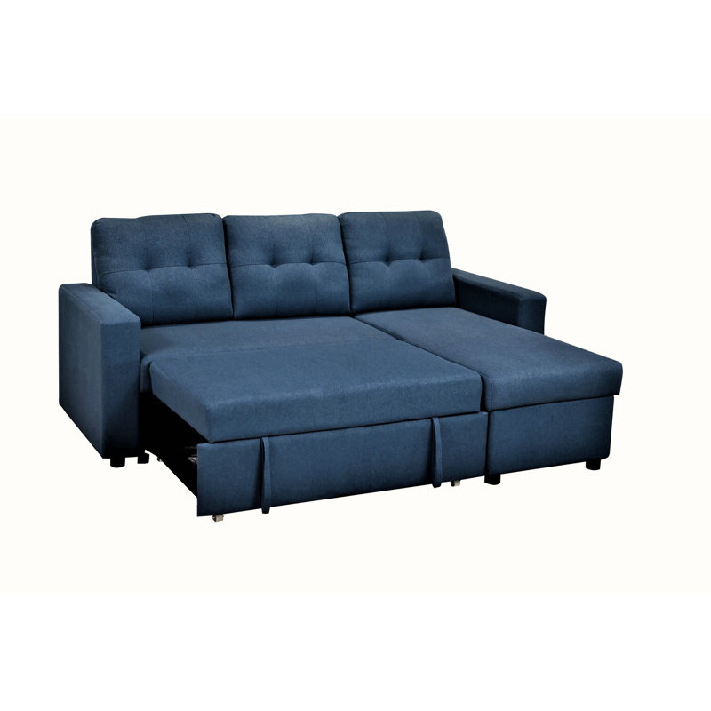 Blue L-shaped Sleeper Couch, Stylish 3 For Bedroom Convertible Sectional , , Space Saving