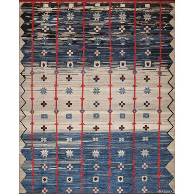 One-of-a-Kind 12'5" X 15'4" New Age Area Rug Blue/Red/Cream