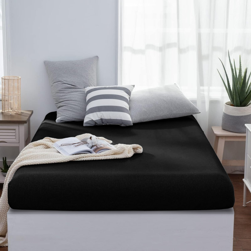 Jersey Knit Fitted Sheet, Black, Kingsize (5')